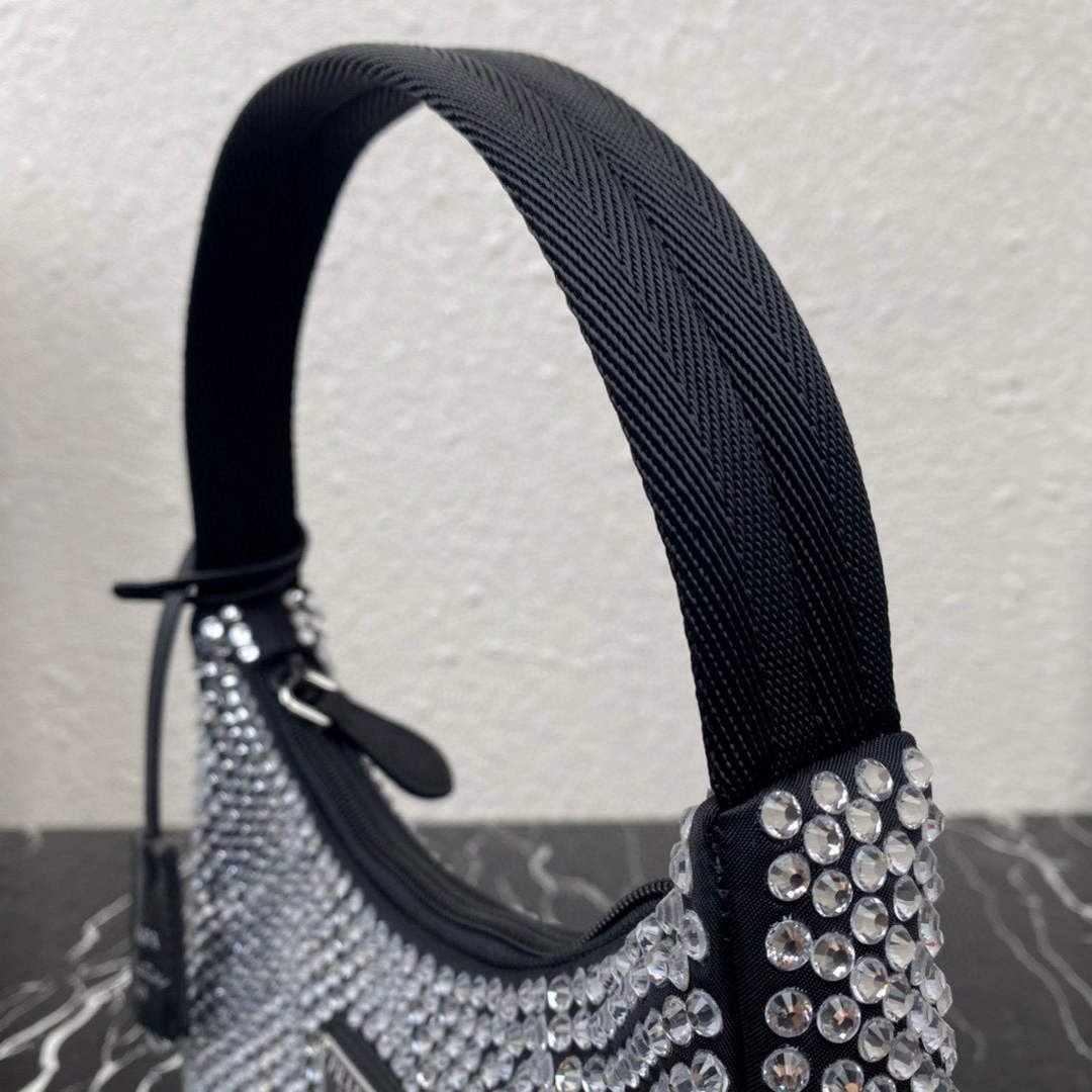 Prada 1NE515 Satin mini-bag with artificial crystals Black