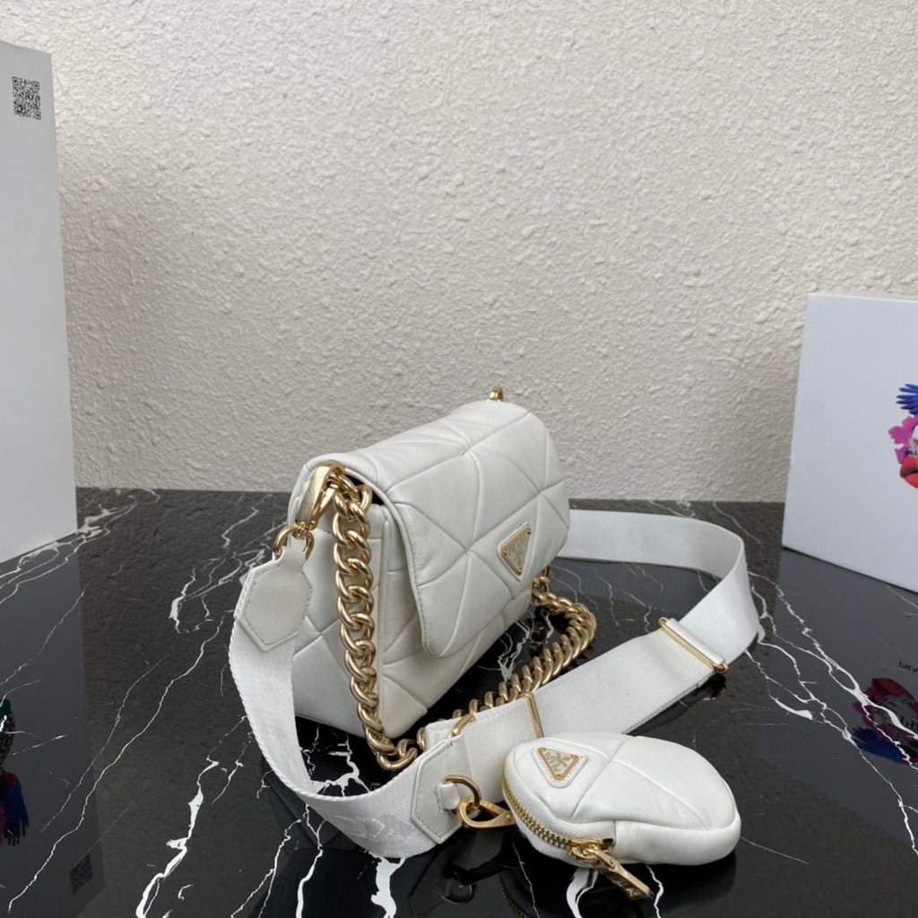 Prada 1BD292 Prada System nappa leather patchwork Bag White