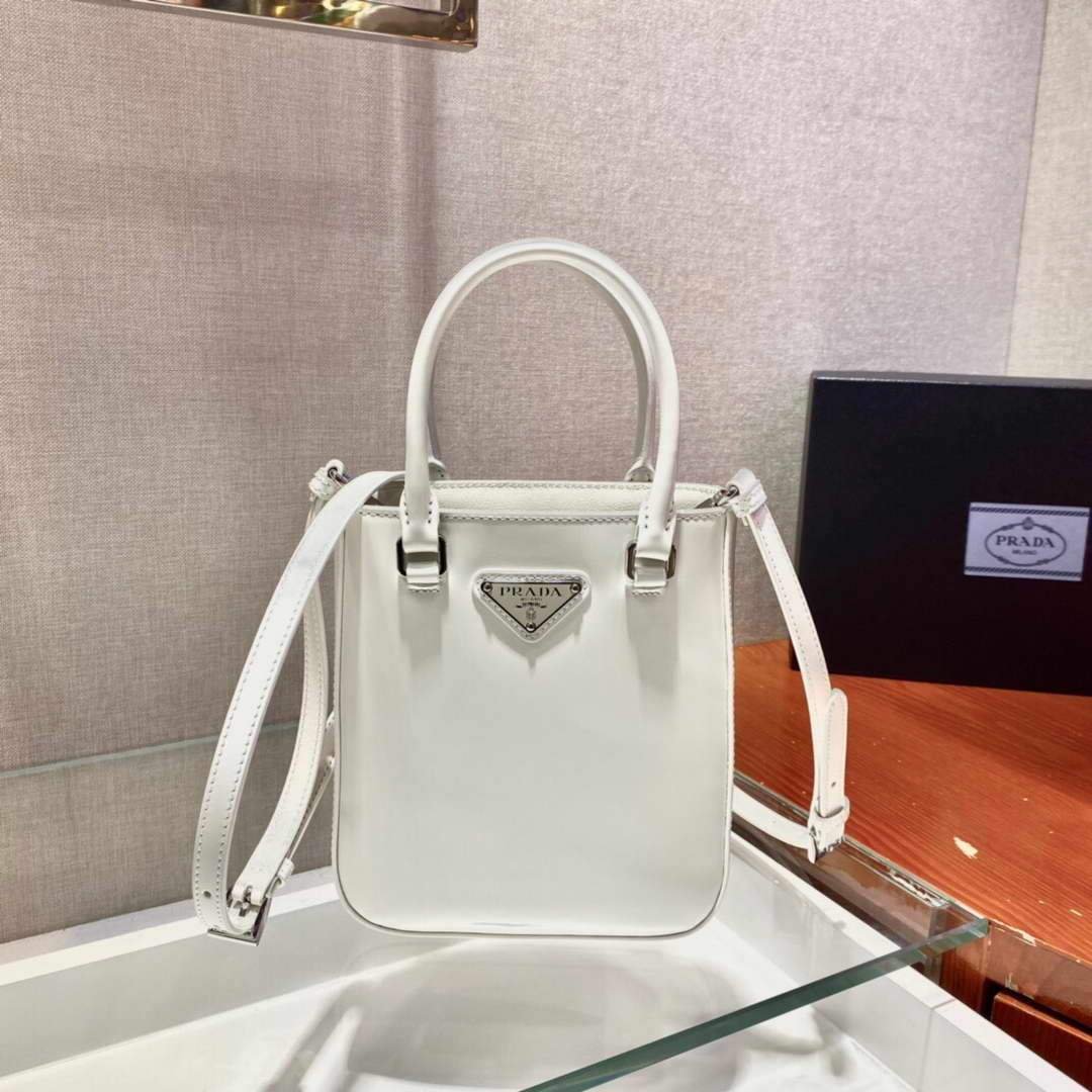 Replica Prada 1BA331 Small Brushed Leather Tote White