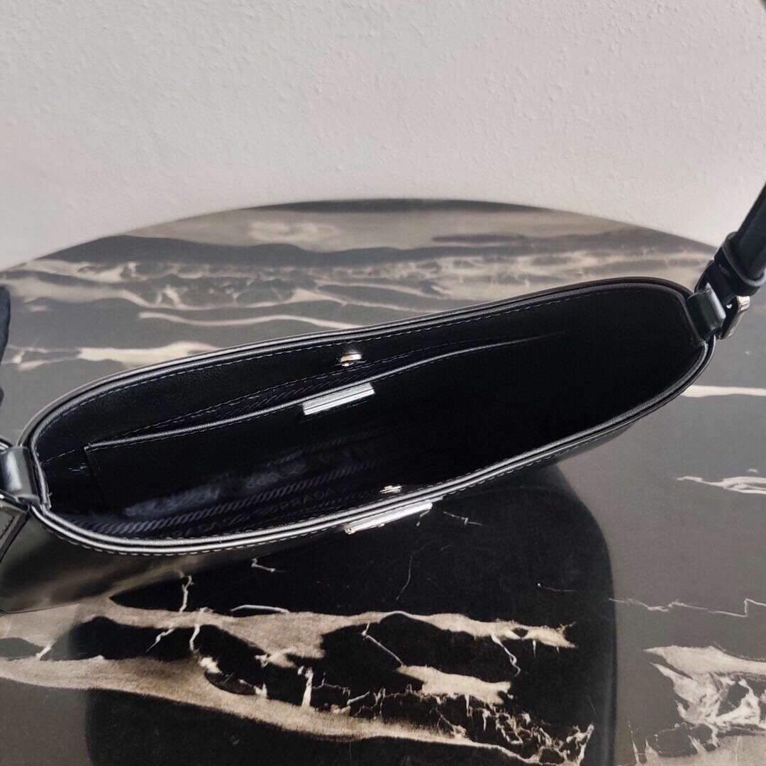 Prada 1BC499 Prada Cleo Brushed Leather Shoulder Bag in Black