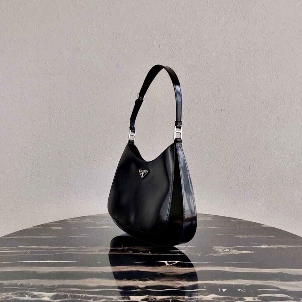 Prada 1BC156 Prada Cleo Brushed Leather Shoulder Bag Black