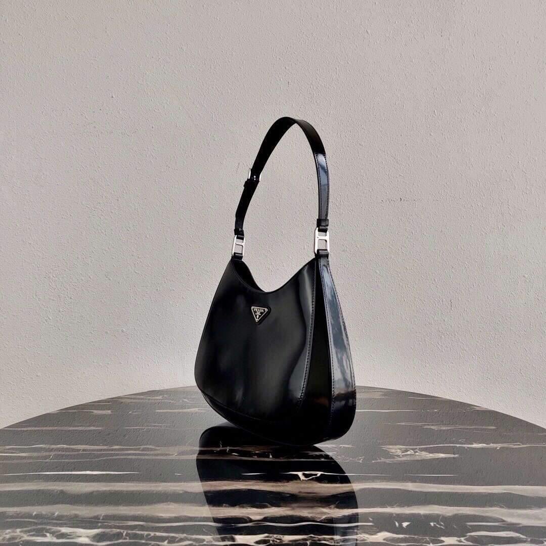 Prada 1BC156 Prada Cleo Brushed Leather Shoulder Bag Black