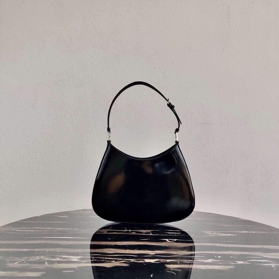 Prada 1BC156 Prada Cleo Brushed Leather Shoulder Bag Black