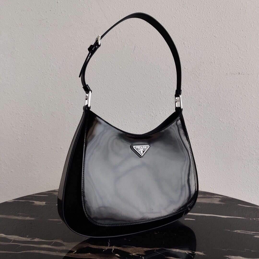 Prada 1BC156 Prada Cleo Brushed Leather Shoulder Bag Black