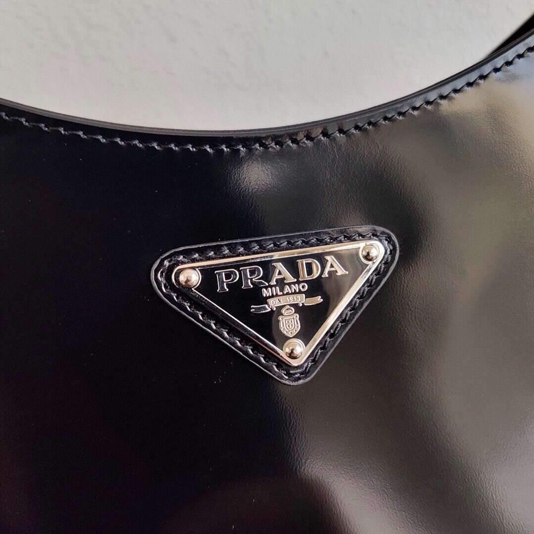 Prada 1BC156 Prada Cleo Brushed Leather Shoulder Bag Black