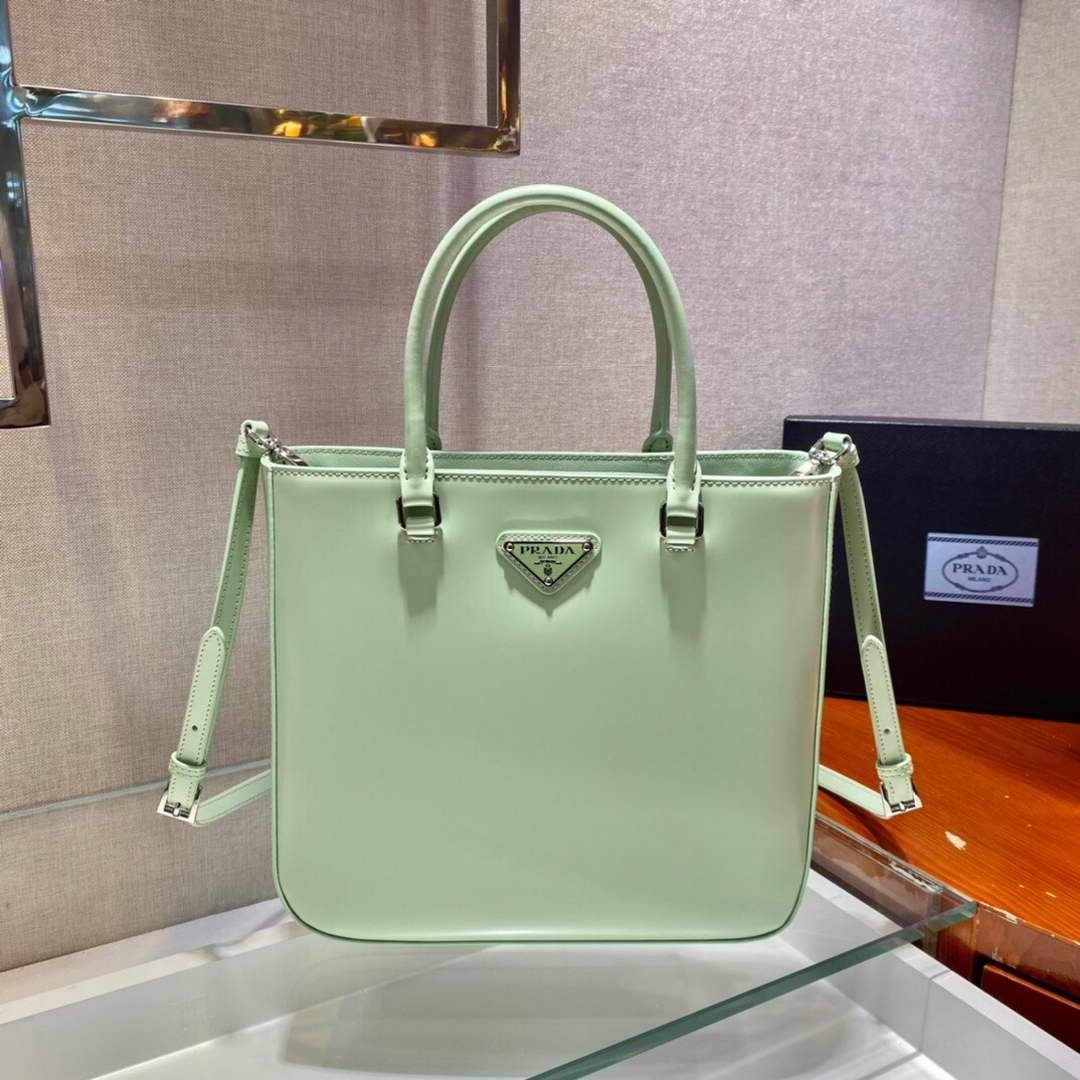 Replica Prada 1BA330 Brushed Leather Tote Bag Light Green