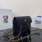 Prada Nylon Vintage Chain Stray Bag 1BD630 Black