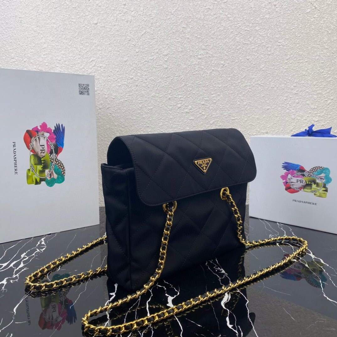 Prada Nylon Vintage Chain Stray Bag 1BD630 Black