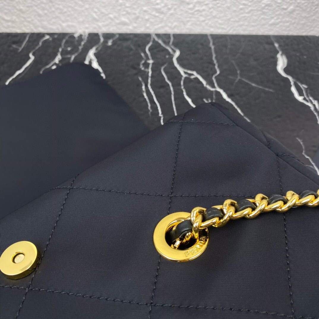 Prada Nylon Vintage Chain Stray Bag 1BD630 Black