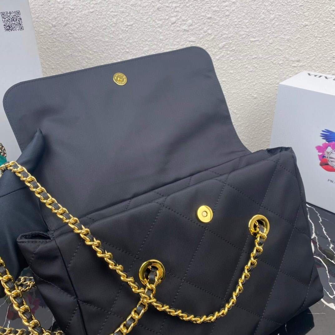 Prada Nylon Vintage Chain Stray Bag 1BD630 Black