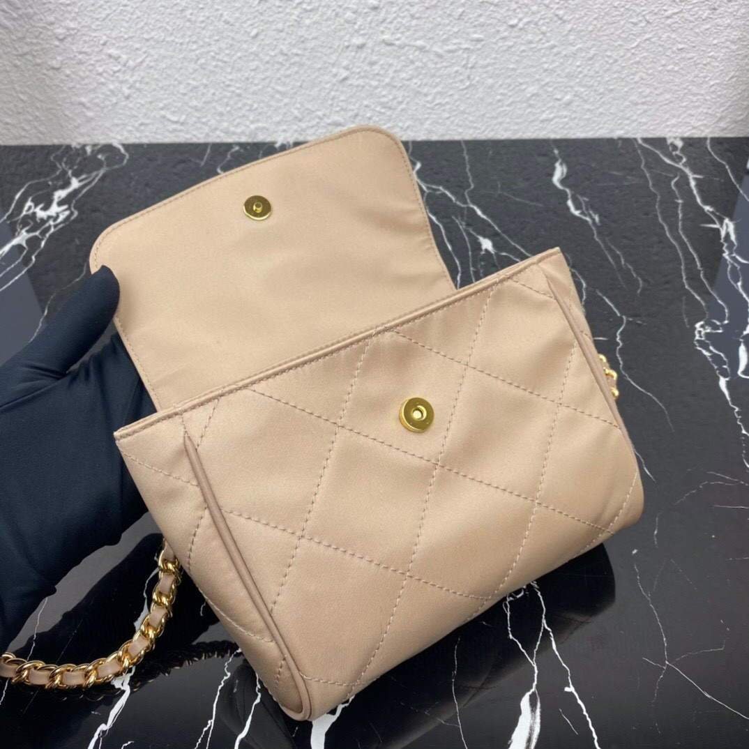 Prada Nylon Vintage Chain rhombus stray Bag 1BD619 Apricot