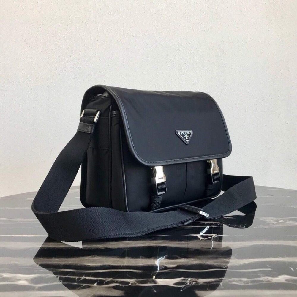 Prada Nylon and Saffiano Leather Bag with Strap 2VD769 Black