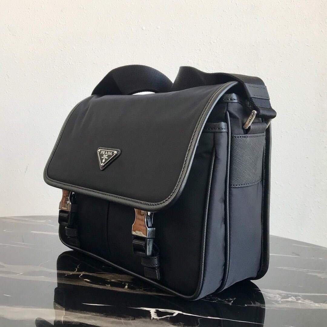 Prada Nylon and Saffiano Leather Bag with Strap 2VD769 Black