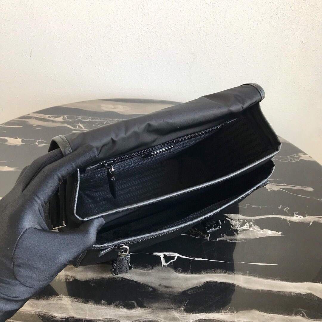 Prada Nylon and Saffiano Leather Bag with Strap 2VD769 Black