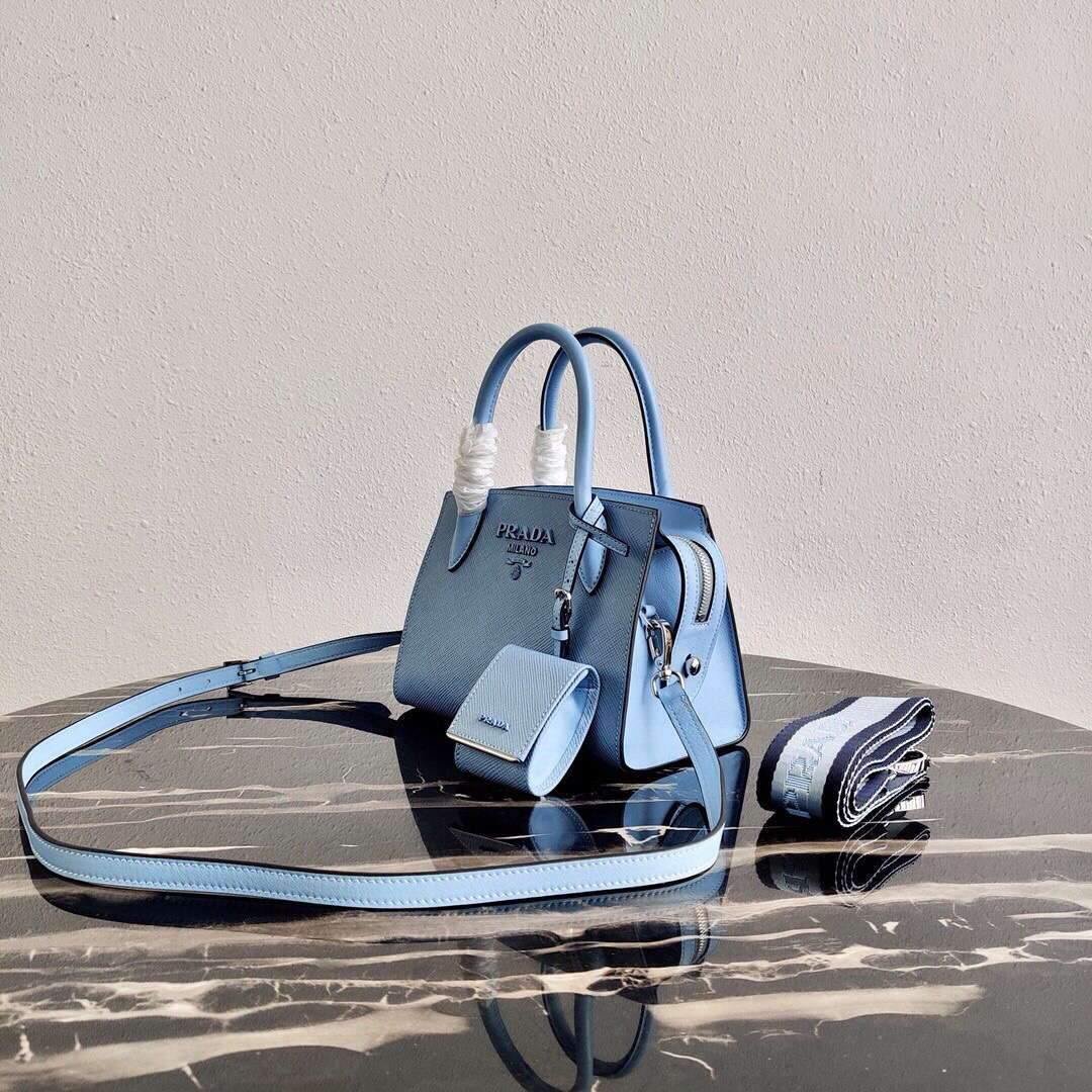 Prada 1BA269 Saffiano Leather Prada Monochrome Bag Blue