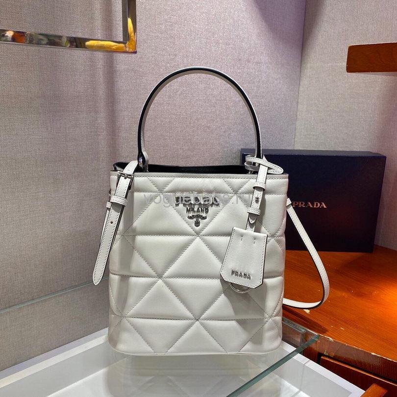 Replica Prada 1BA212 Medium Saffiano Leather Prada Panier Bag in White