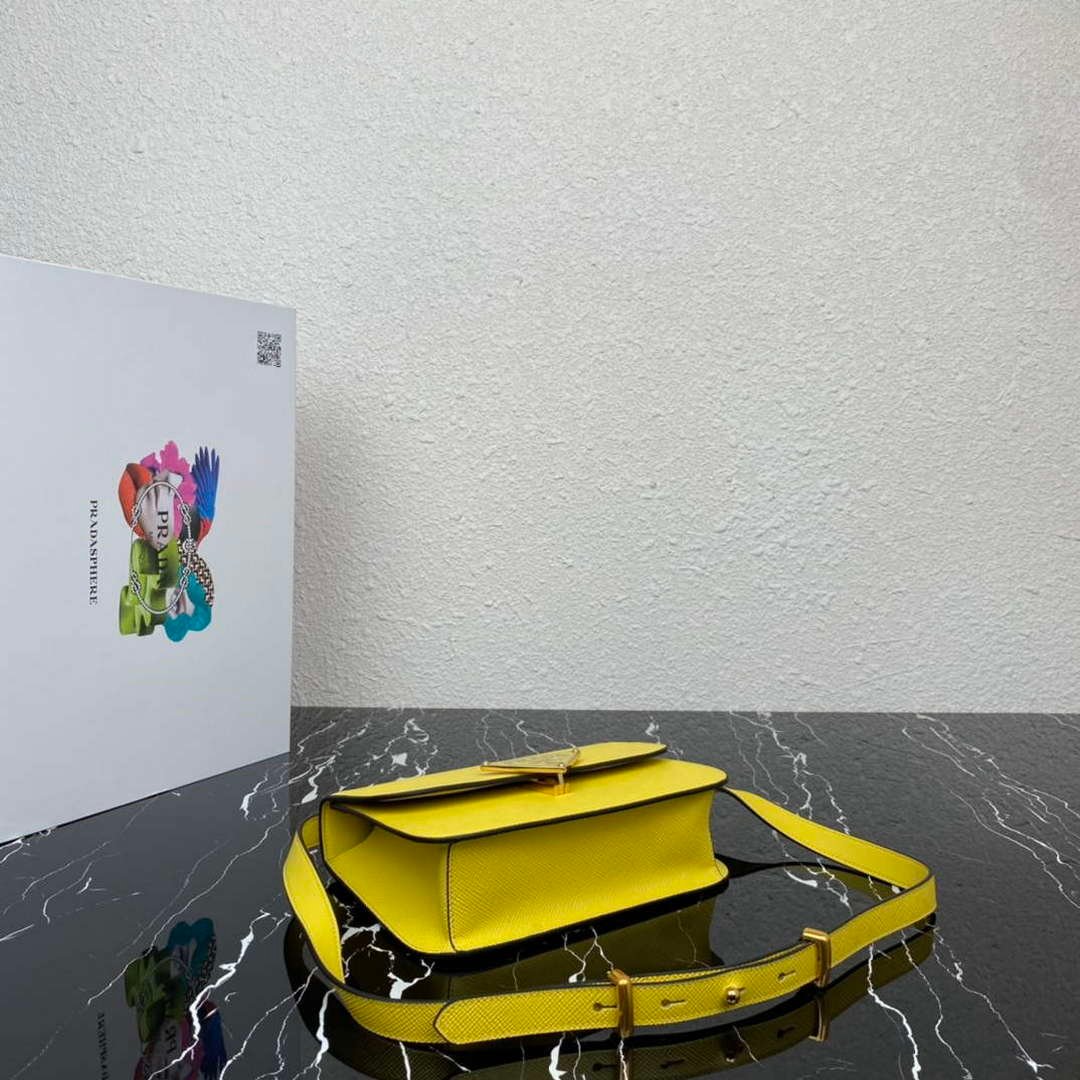 Prada 1BD320 Prada Emblème Saffiano Shoulder Bag Yellow