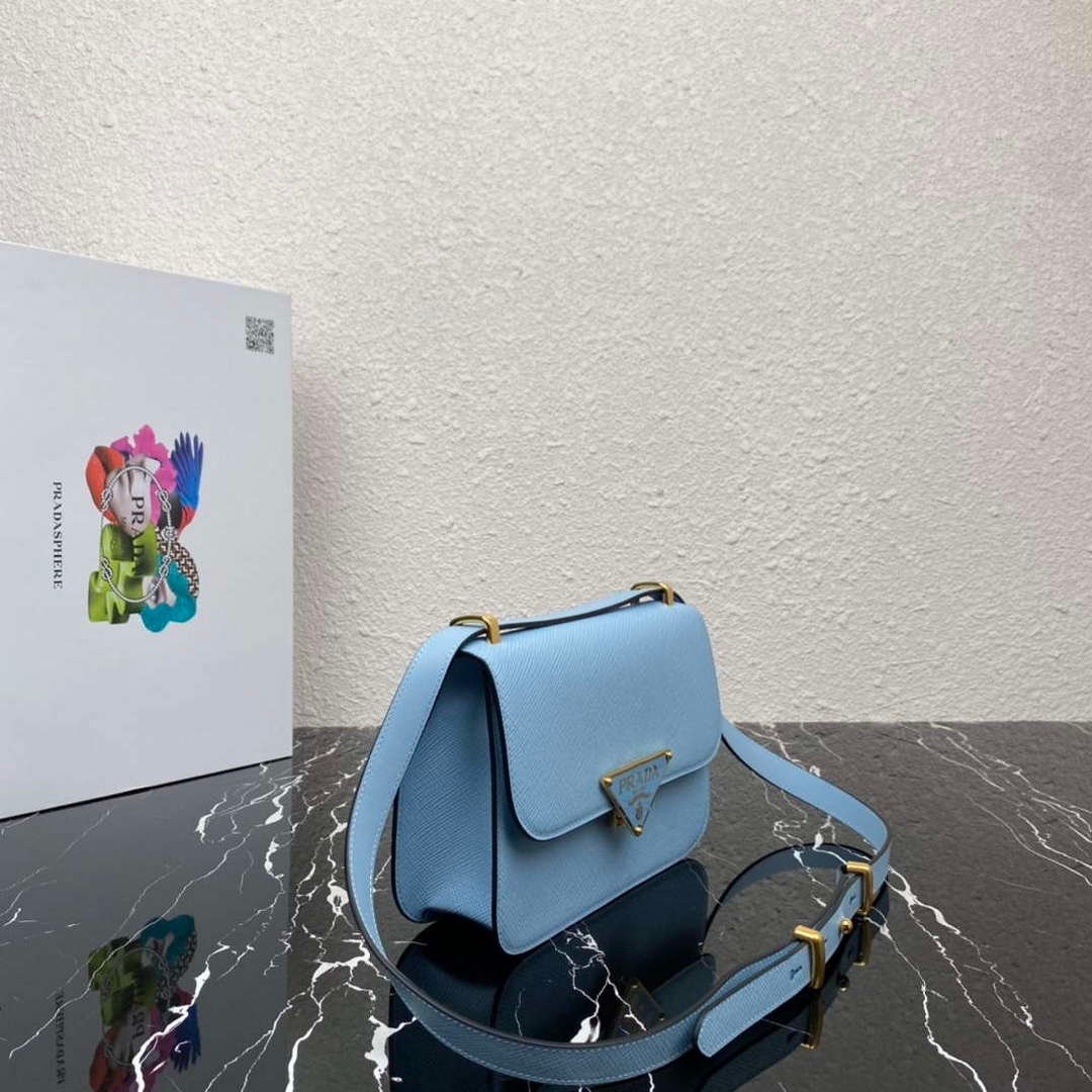 Prada 1BD320 Prada Emblème Saffiano Shoulder Bag Light Blue