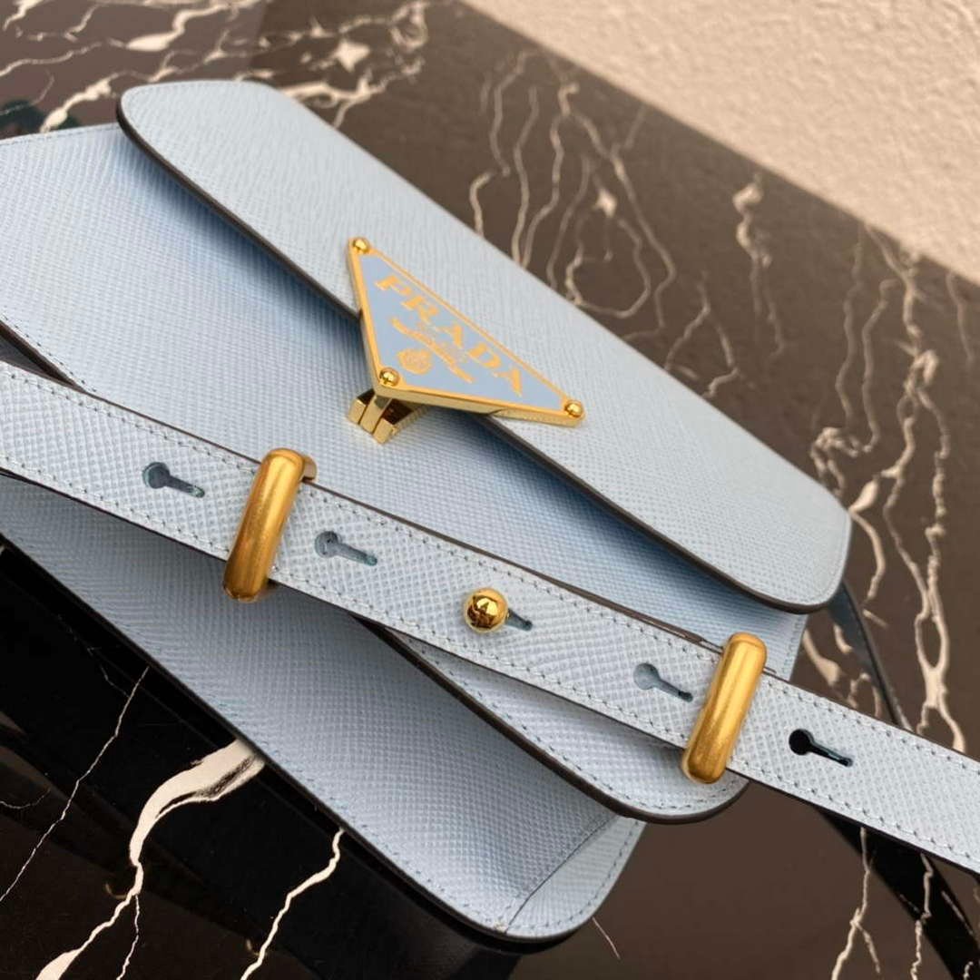 Prada 1BD320 Prada Emblème Saffiano Shoulder Bag Light Blue