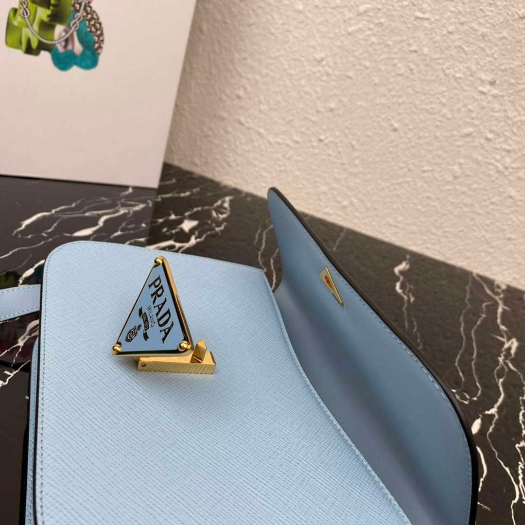 Prada 1BD320 Prada Emblème Saffiano Shoulder Bag Light Blue