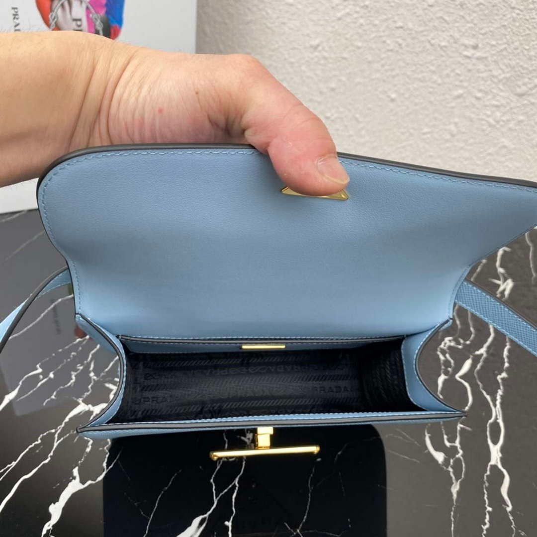 Prada 1BD320 Prada Emblème Saffiano Shoulder Bag Light Blue