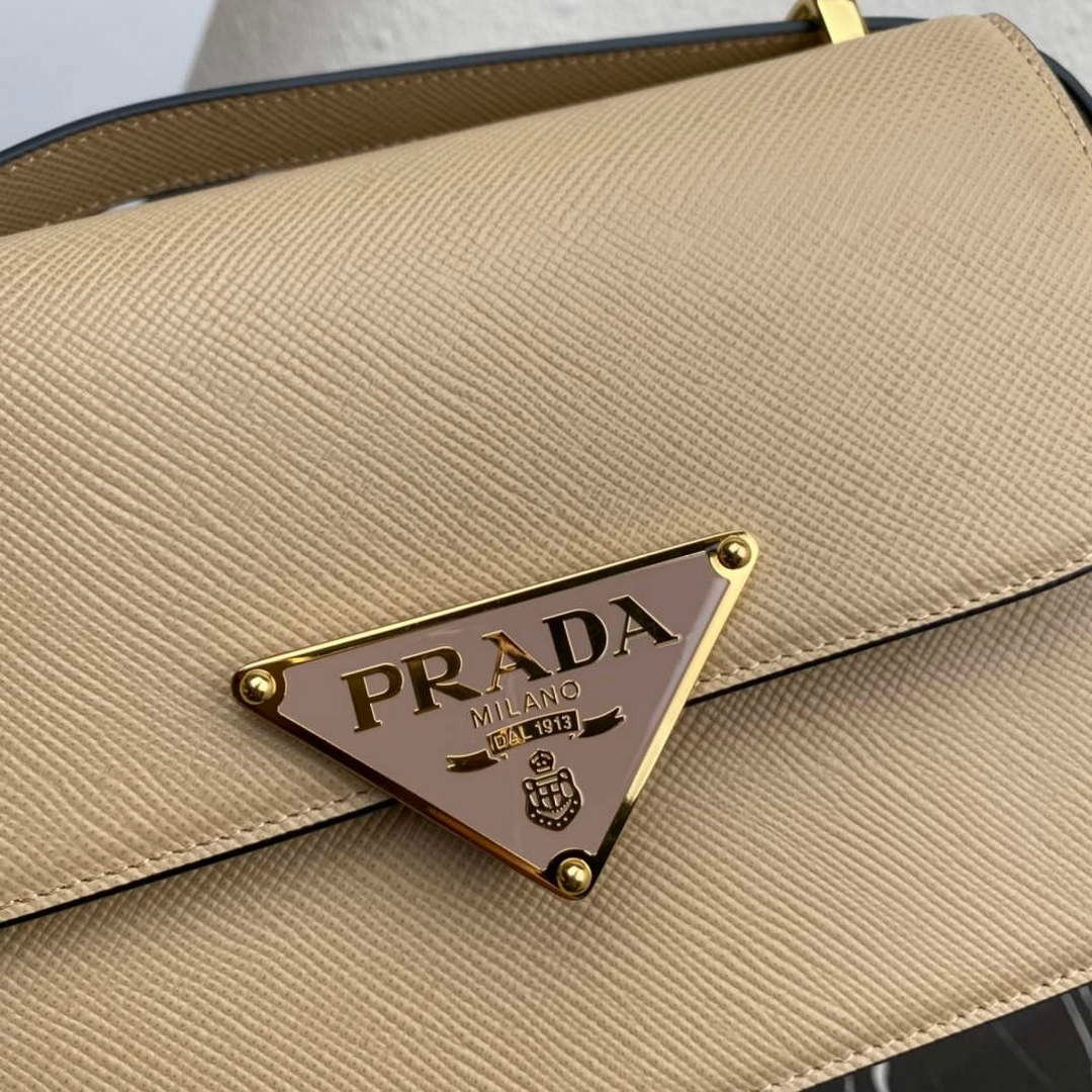Prada 1BD320 Prada Emblème Saffiano Shoulder Bag Tan