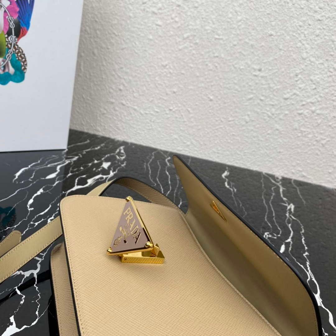Prada 1BD320 Prada Emblème Saffiano Shoulder Bag Tan