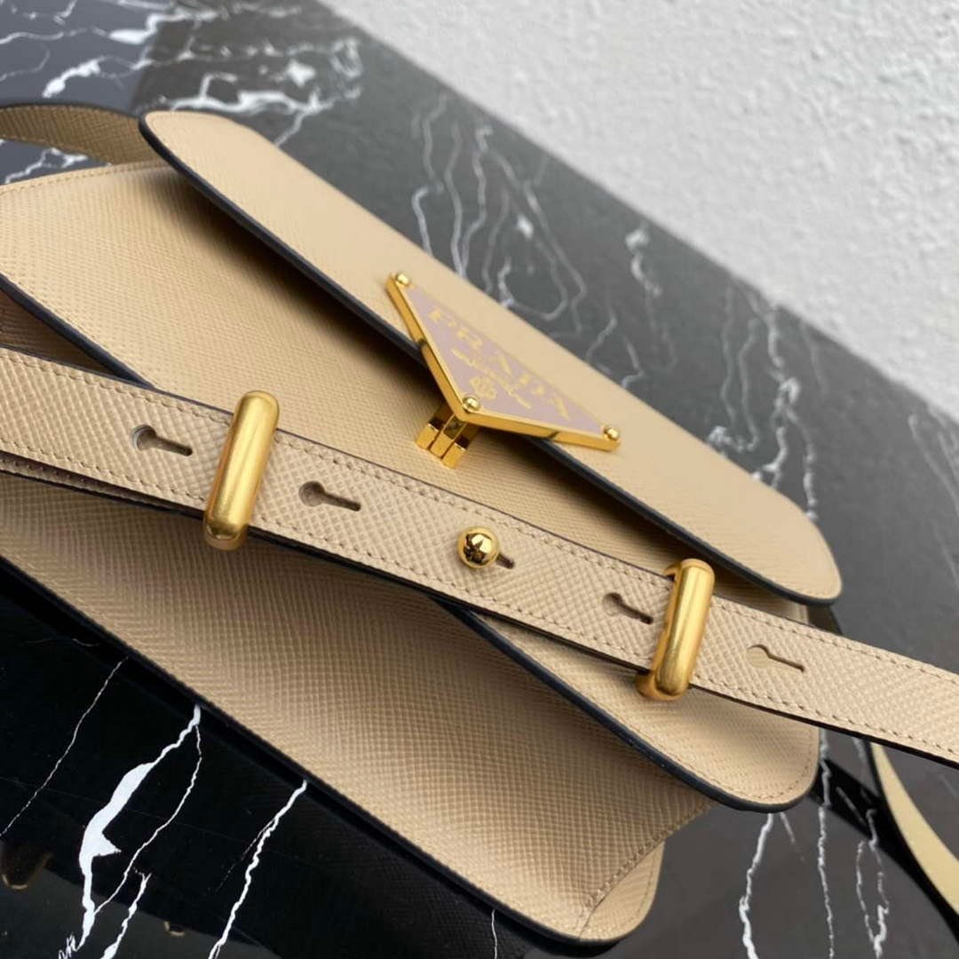 Prada 1BD320 Prada Emblème Saffiano Shoulder Bag Tan