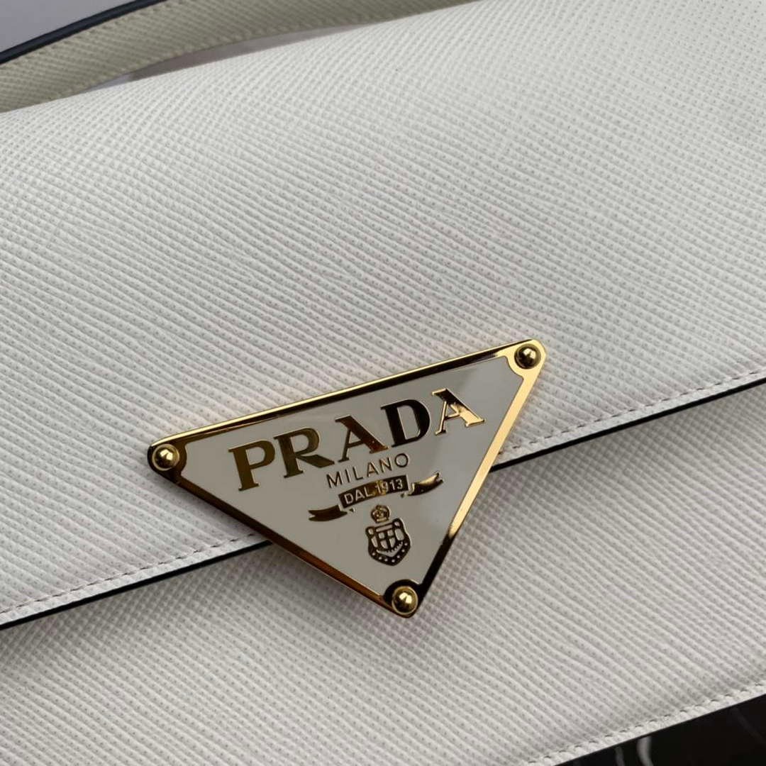 Prada 1BD320 Prada Emblème Saffiano Shoulder Bag White