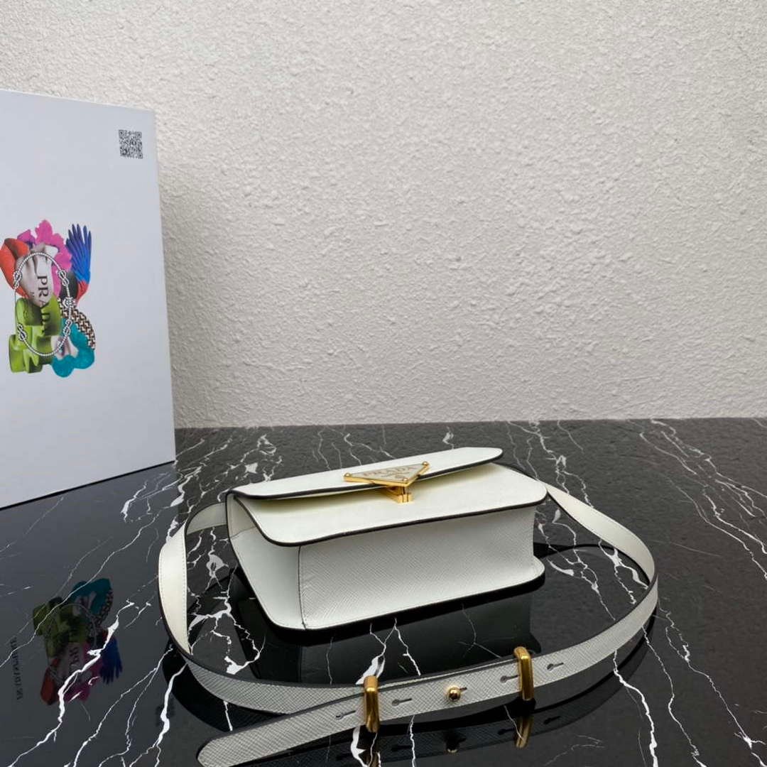 Prada 1BD320 Prada Emblème Saffiano Shoulder Bag White