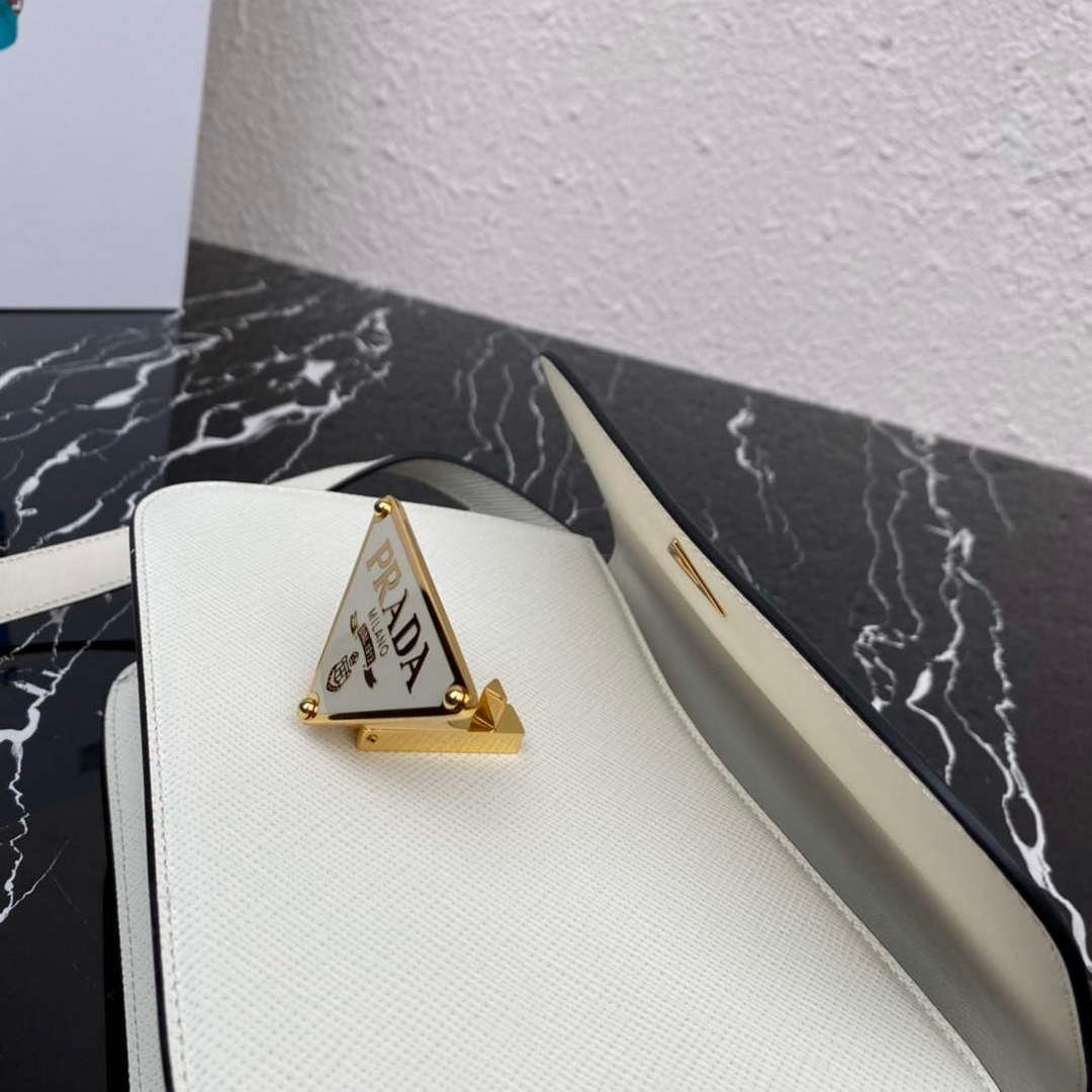 Prada 1BD320 Prada Emblème Saffiano Shoulder Bag White