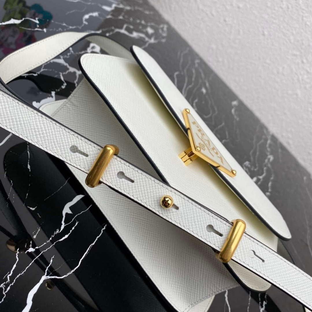 Prada 1BD320 Prada Emblème Saffiano Shoulder Bag White