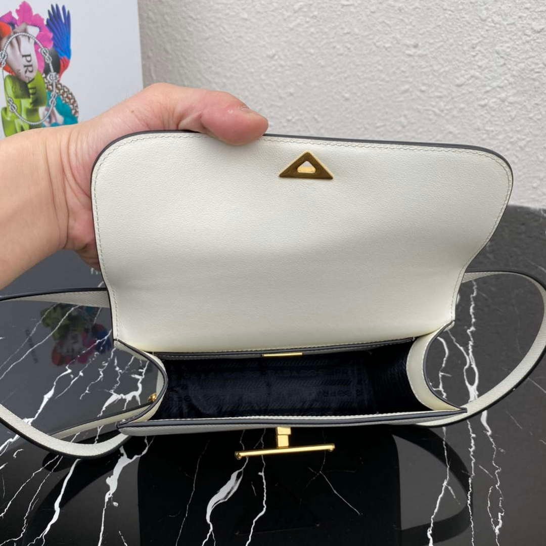 Prada 1BD320 Prada Emblème Saffiano Shoulder Bag White