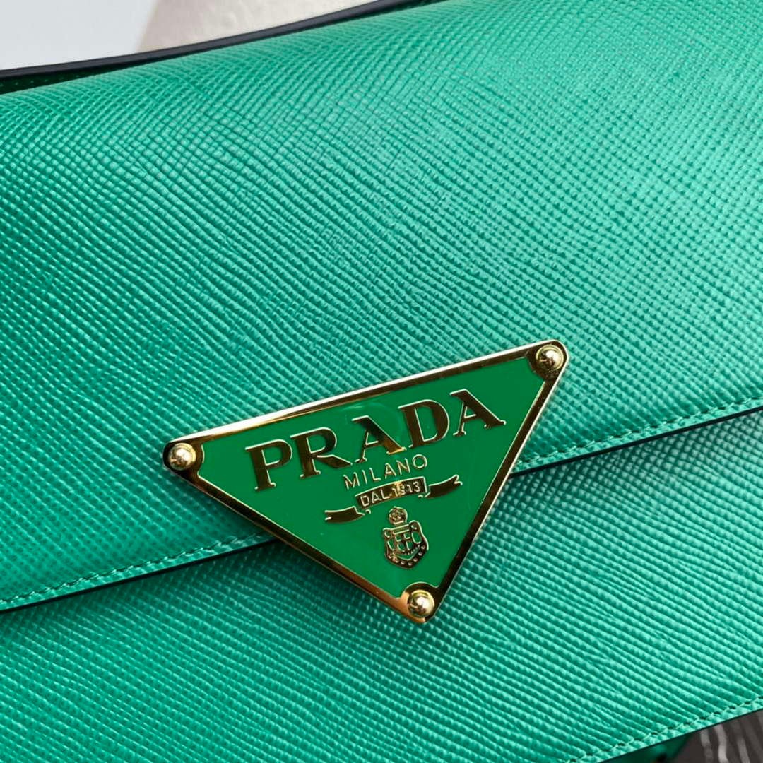 Prada 1BD320 Prada Emblème Saffiano Shoulder Bag Green