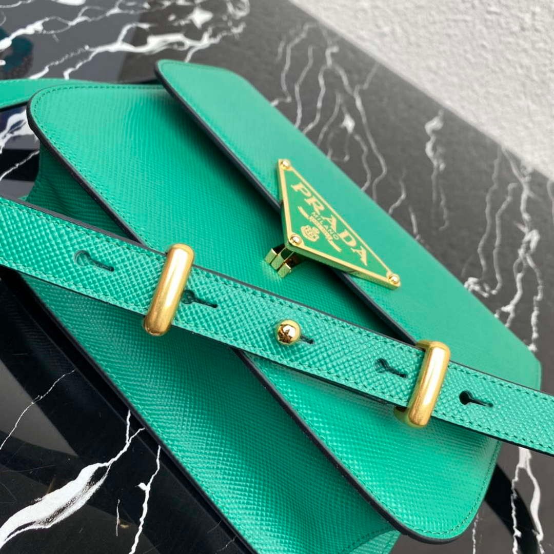 Prada 1BD320 Prada Emblème Saffiano Shoulder Bag Green