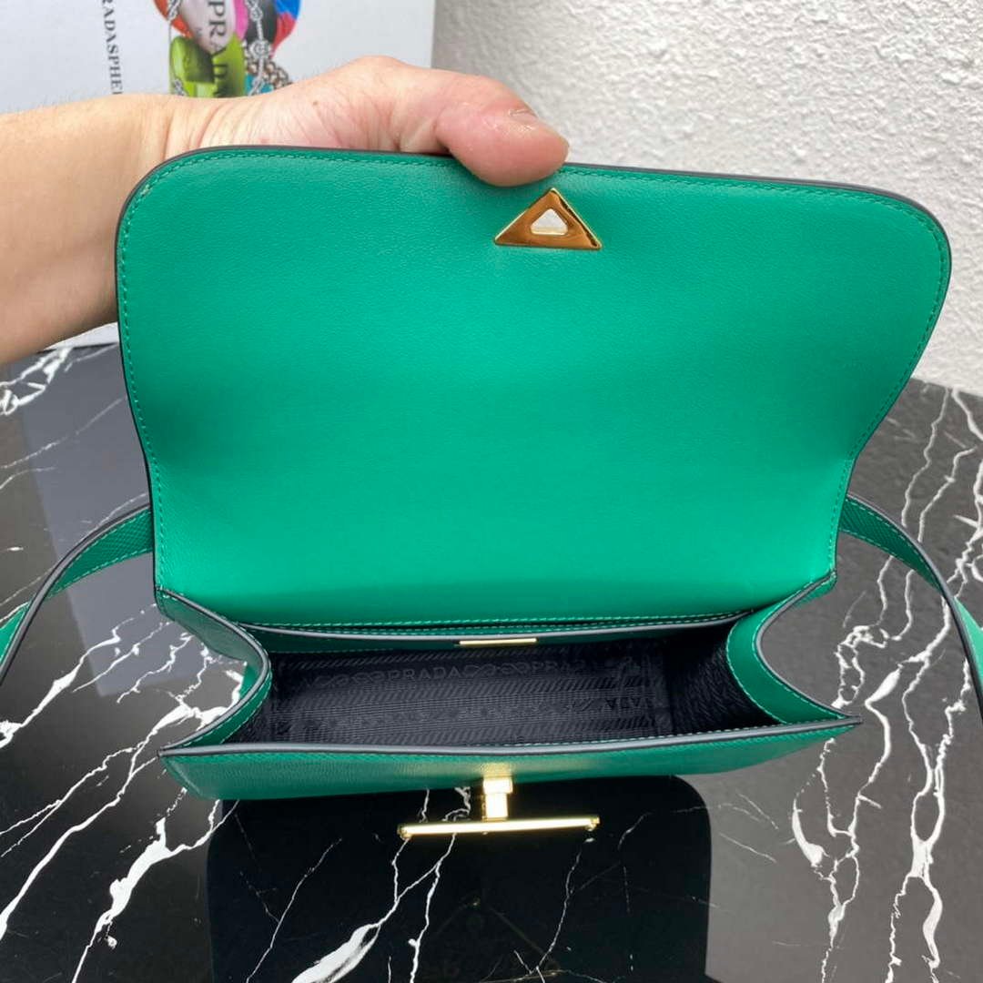 Prada 1BD320 Prada Emblème Saffiano Shoulder Bag Green