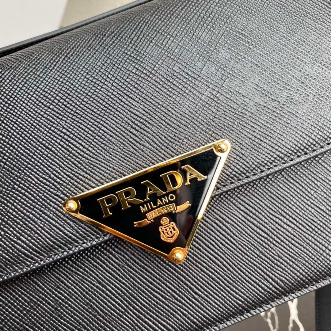 Prada 1BD320 Prada Emblème Saffiano Shoulder Bag Black