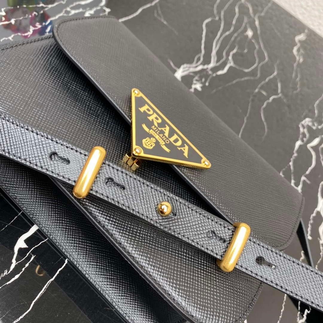 Prada 1BD320 Prada Emblème Saffiano Shoulder Bag Black