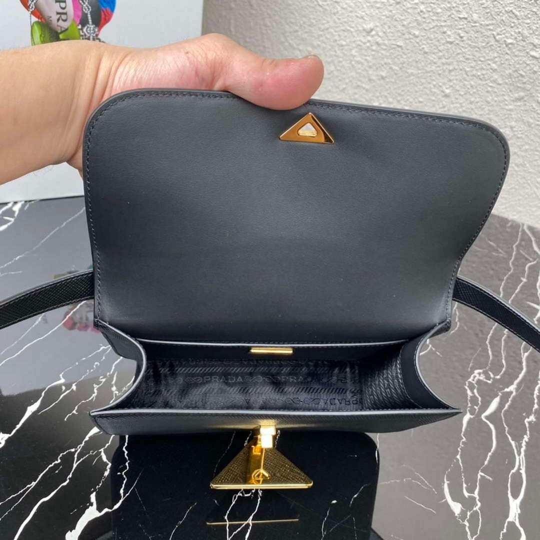 Prada 1BD320 Prada Emblème Saffiano Shoulder Bag Black