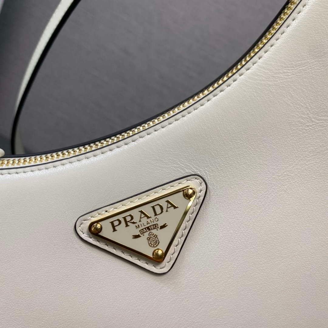 Prada 1BC194 Prada Arqué Leather Shoulder Bag White