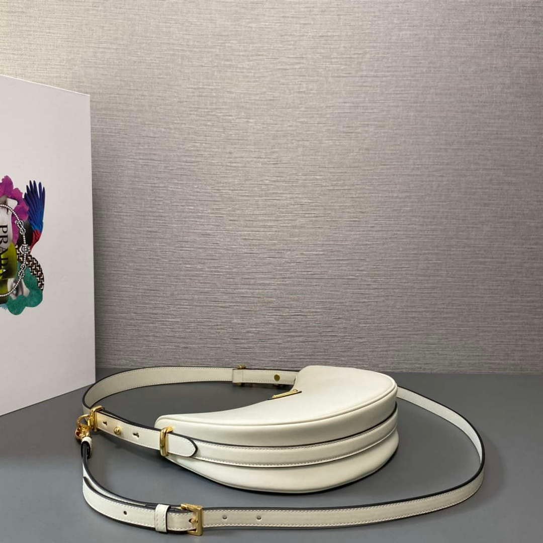 Prada 1BC194 Prada Arqué Leather Shoulder Bag White
