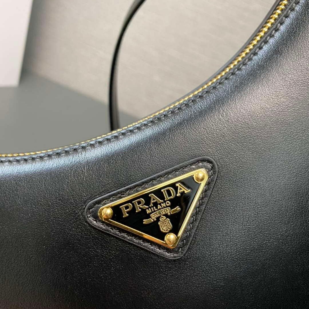 Prada 1BC194 Prada Arqué Leather Shoulder Bag Black