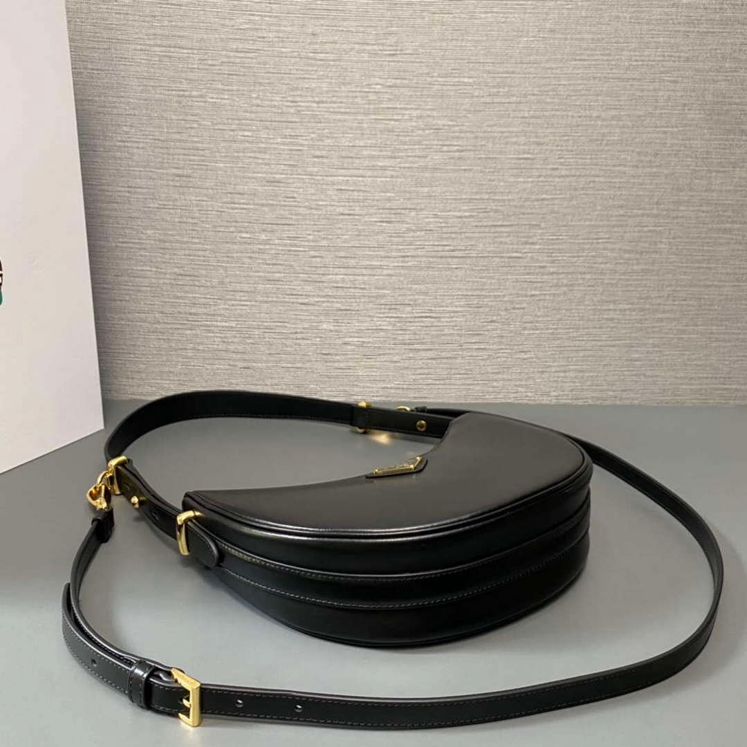 Prada 1BC194 Prada Arqué Leather Shoulder Bag Black
