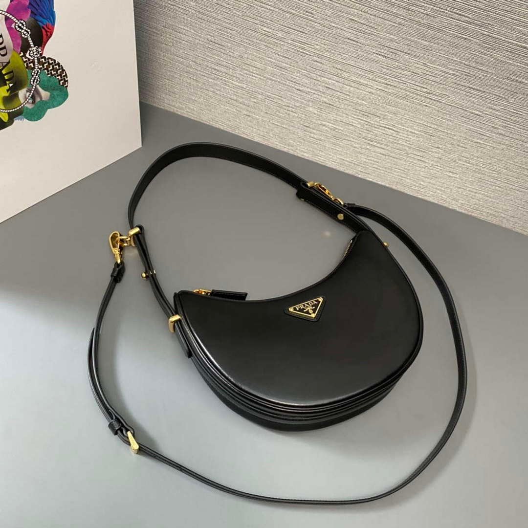 Prada 1BC194 Prada Arqué Leather Shoulder Bag Black