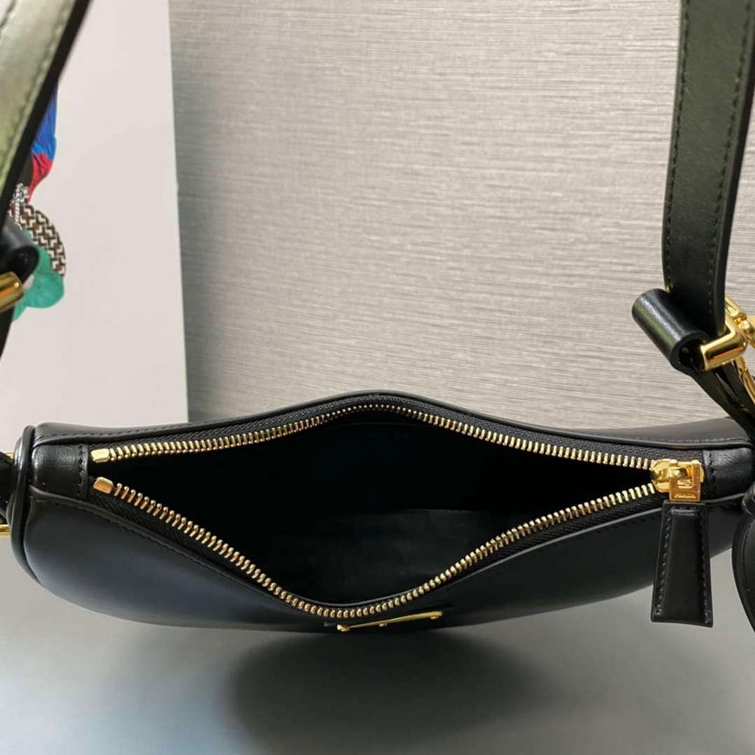 Prada 1BC194 Prada Arqué Leather Shoulder Bag Black