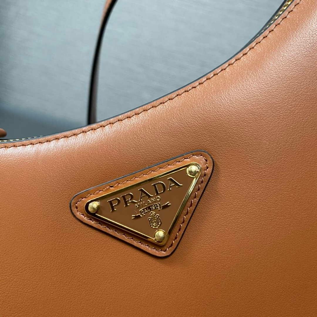 Prada 1BC194 Prada Arqué Leather Shoulder Bag Cognac