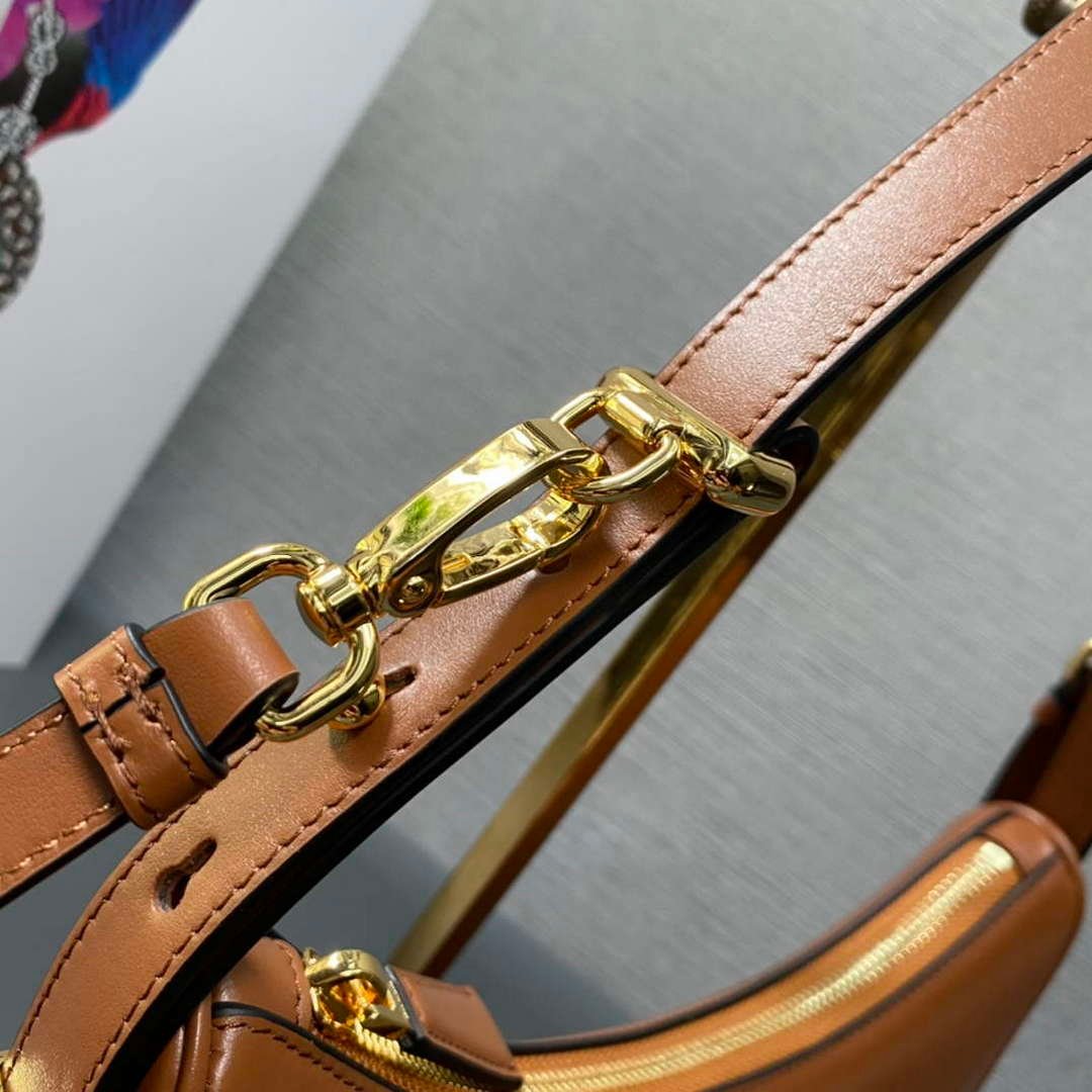 Prada 1BC194 Prada Arqué Leather Shoulder Bag Cognac
