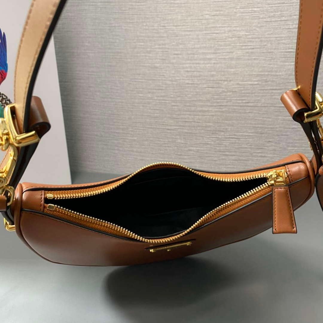Prada 1BC194 Prada Arqué Leather Shoulder Bag Cognac