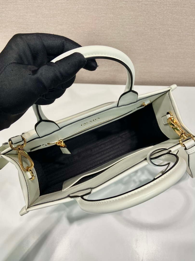 Replica Prada 1BA379 Small leather Prada Symbole bag with topstitching White