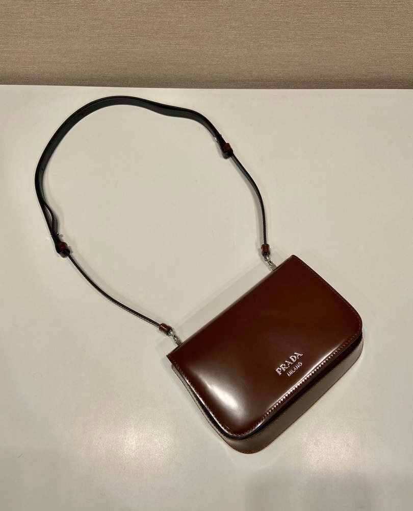 Prada 2VD061 Black Brushed Leather Mini-bag With Shoulder Strap Brown